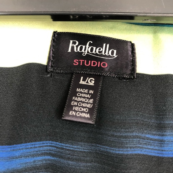 Rafaella Studio Blouse Sheer Multi-Colored Career Top w/Faux Leather Trim SZ L - Picture 3 of 7